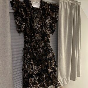 Ulla Johnson Black and Brown Patterned Mini Dress